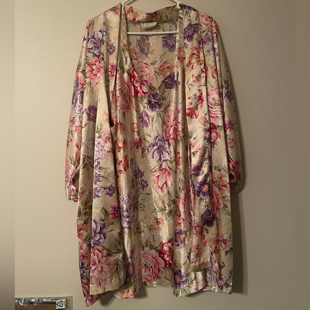 Expressions by California Dynasty Vintage Floral Slip Dress with Robe Size L/XL